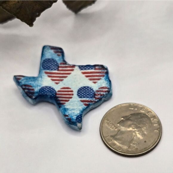 "5/$25" Handmade Decoupage Clay Texas Patriotic Mini Fridge Magnet - Picture 2 of 4